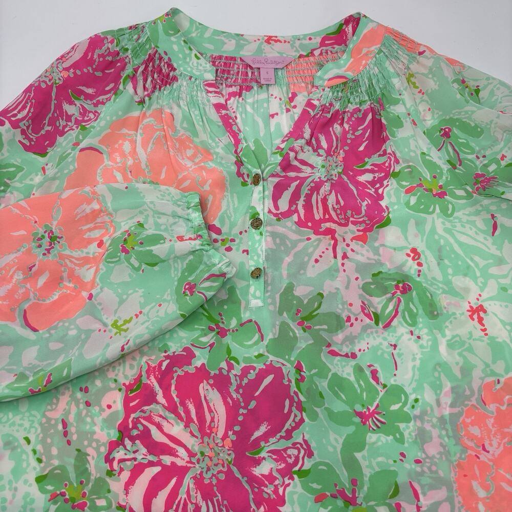 Lilly Pulitzer Elsa Top Women's Small Multicolor 100% Silk Floral Pattern Shirt